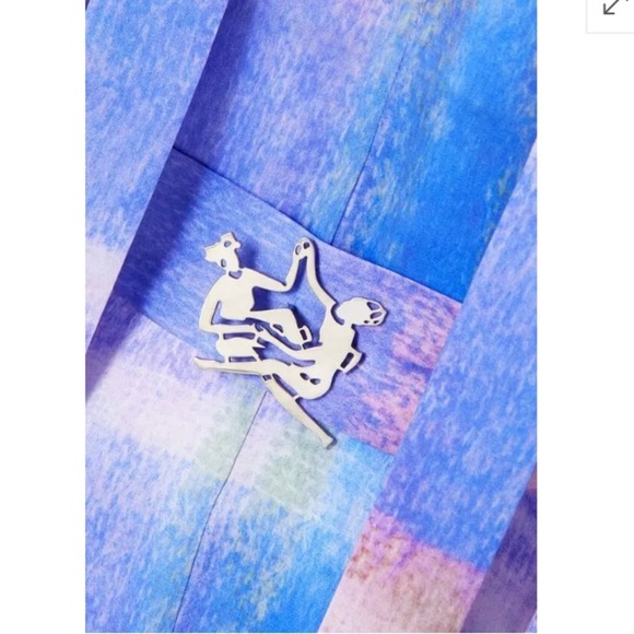 Thebe Magugu Checked Satin Maxi Dress Lavender with logo Fabric Belt - Picture 4 of 11